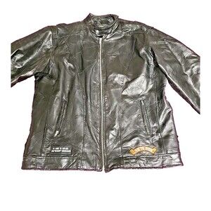 Diamond Plate Buffalo Leather Biker Jacket Size 3X Live to Ride Patched Eagle